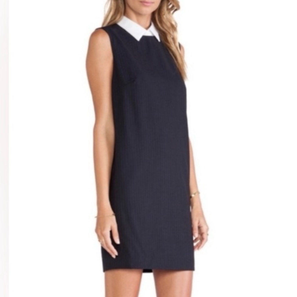 Theory 'Audrice' Navy Wool-Blend Shift Dress with Detachable Collar - NWT Size 4